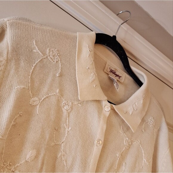 Worthington vintage off white acrylic button up collared cardigan sweater XL - Picture 2 of 5